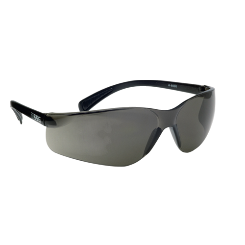 Black sports sunglasses with tinted lenses and wraparound design.