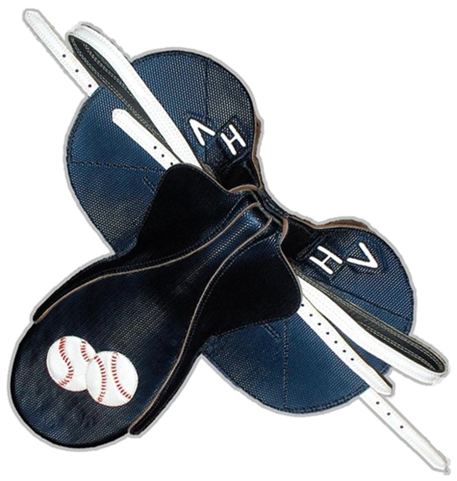 Custom KBL horse racing saddle with Kevlar-Nylon tree, 17-inch seat, and 11-inch flaps in black Clarino leather.