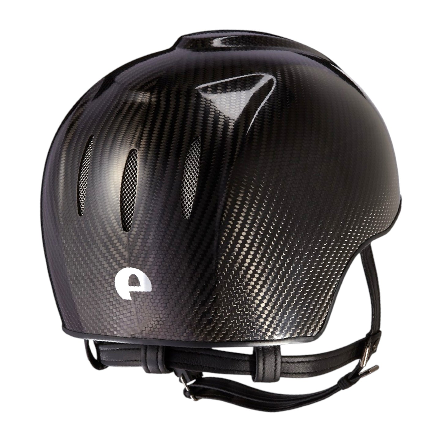 Lightweight carbon fiber jockey helmet in black with eco-leather harness, Italian made by KEP, size 51 cm