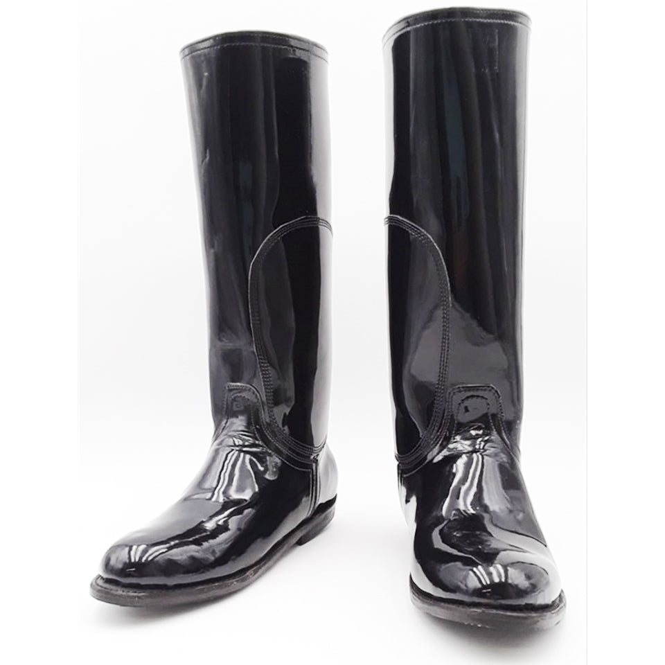 Castillo black leather jockey training boots with double stitching, suitable for equestrian use.