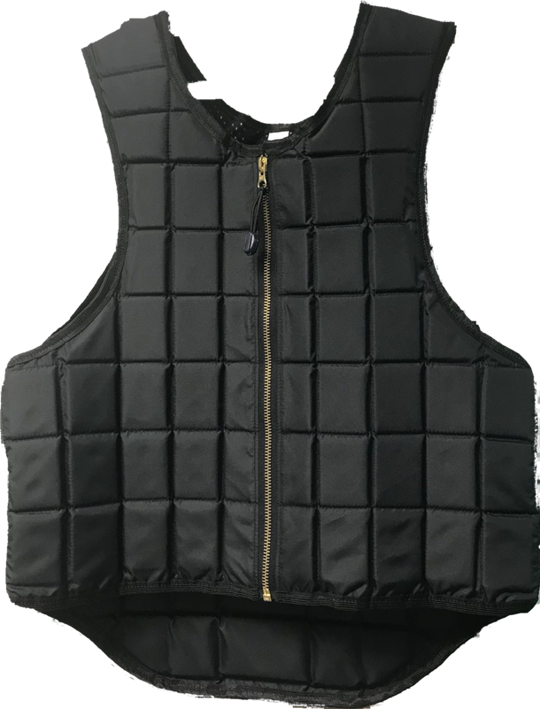 Red polyester jockey riding vest for adults by Equiwin, featuring a snug fit and safety-focused design.