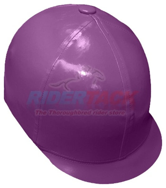 Glossy red PVC helmet cover for racing skull cap by Equiwin, featuring a fitted design for jockeys.
