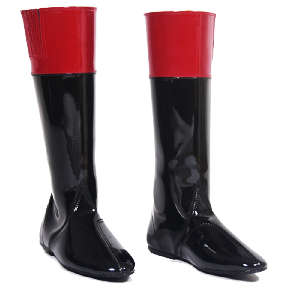 Equiwin lightweight Clarino jockey boots in glossy red with diamond grip sole and ankle protection