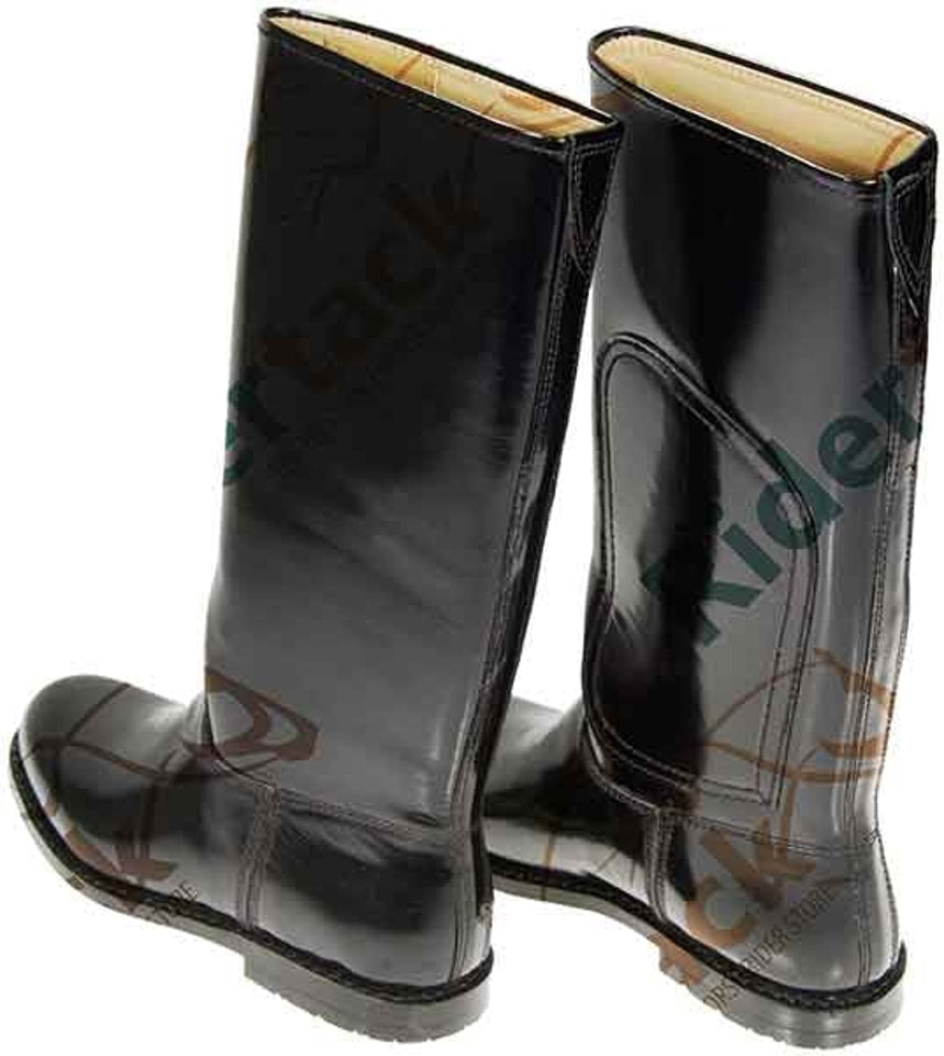 Equiwin THOROUGHBRED black leather riding boots with ankle support and sleek design for professional galloping.