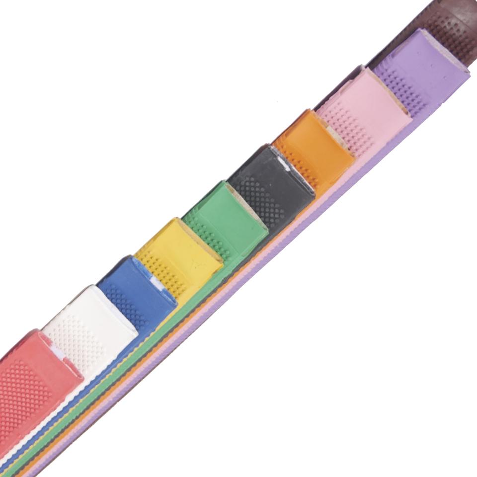 JMI non-slip rubber rein grips in red, designed for easy installation on horse tack