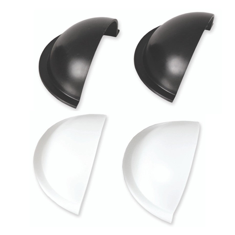 Full size white JMI blinker cups in durable racing material, designed for equestrian accessories and training gear