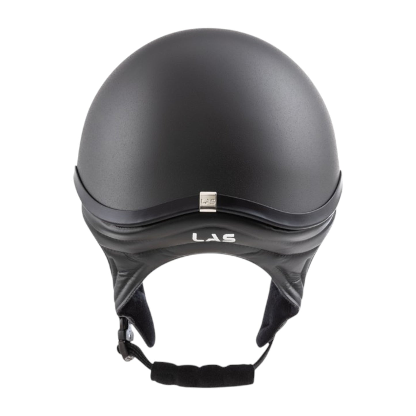 LAS JC PRO black jockey helmet with ABS high-density shell and Coolmax padding, available in multiple sizes.