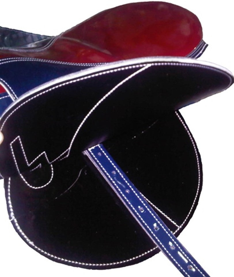 Large Merlano racing saddle with fiberglass tree and Clarino leather in black, featuring double nylon billets.