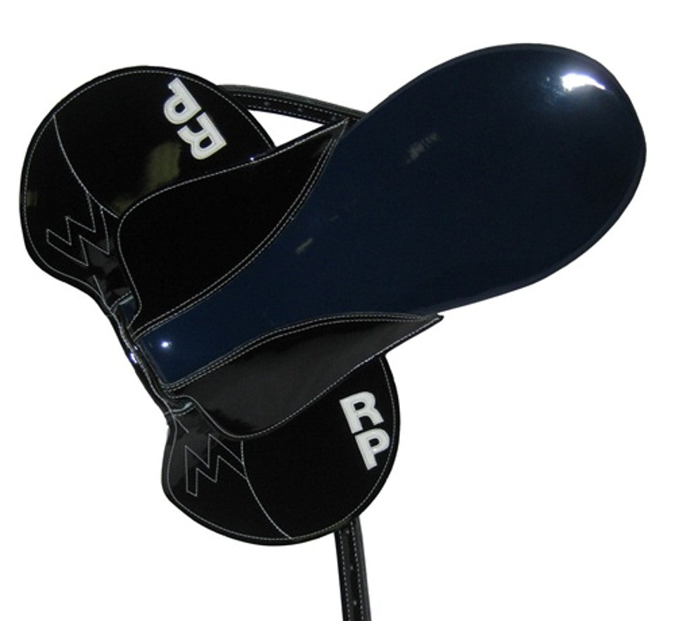 Merlano Racing Saddle in black Clarino leather with custom fiberglass tree and double nylon billets