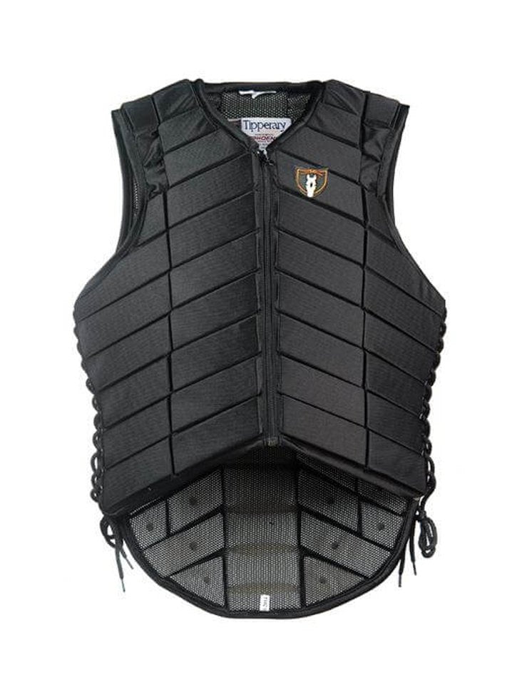 Tipperary EVENTER horse riding vest in black, designed for safety and comfort for jockeys.