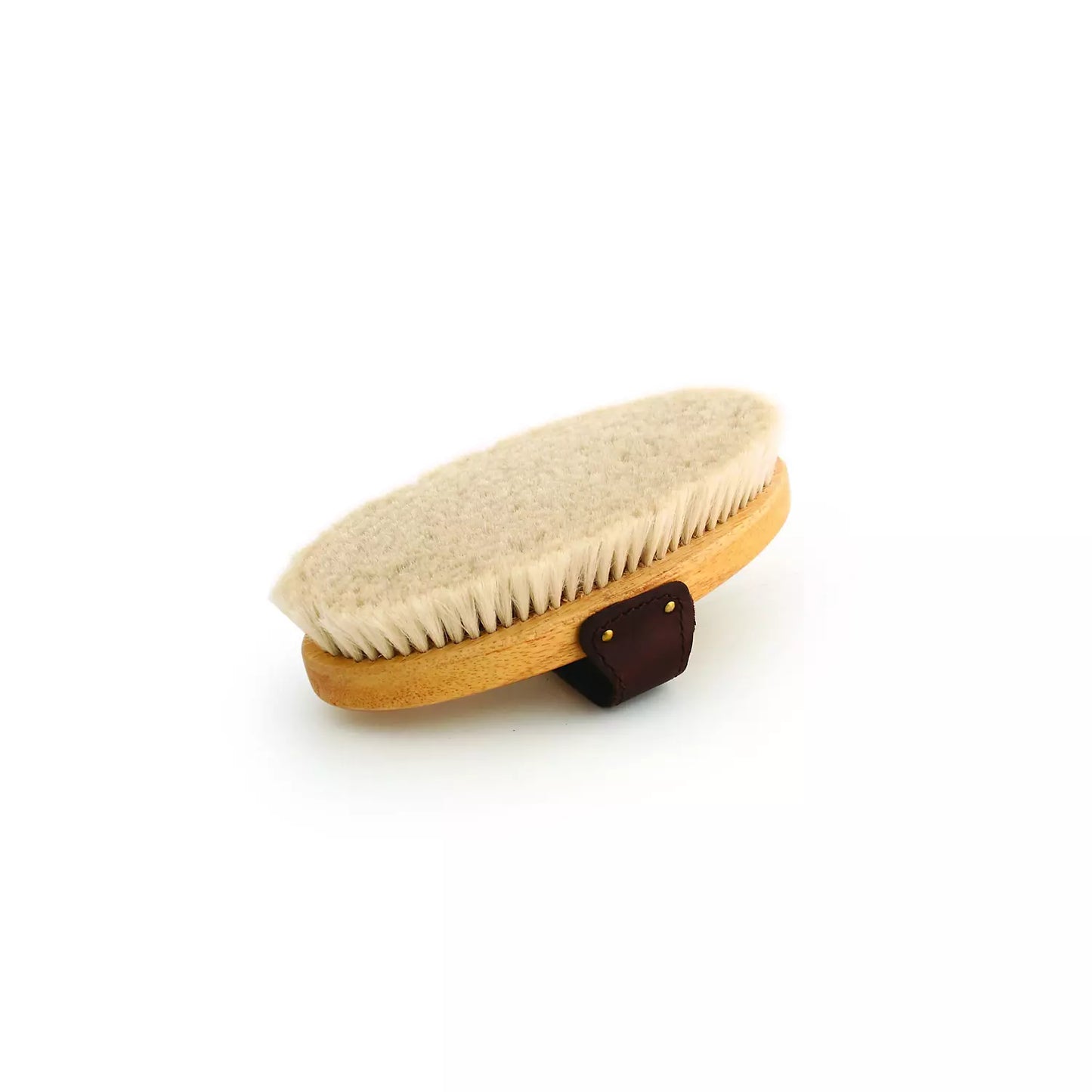 LEGENDS 7.5-inch premium goat hair body brush with white hardwood handle and French cut strap.