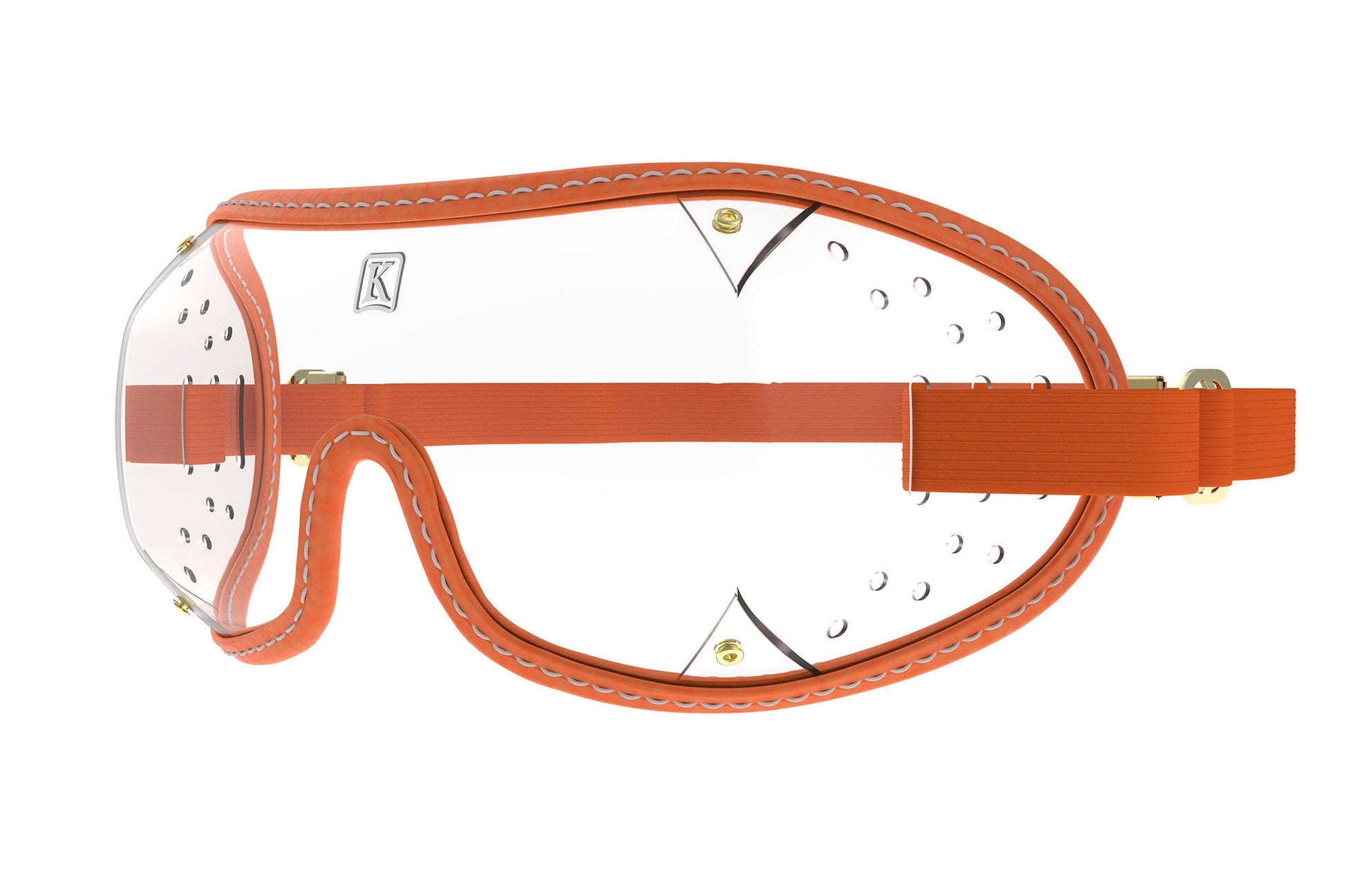 Clear lens Kroops TRIPLE SLOT Jockey Goggle with red frame, designed for equestrian sports and competitions.