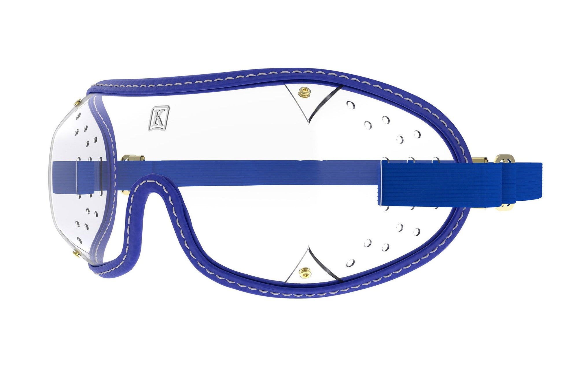 Kroops triple slot racing jockey goggles with clear lens, available in red, white, and blue frames