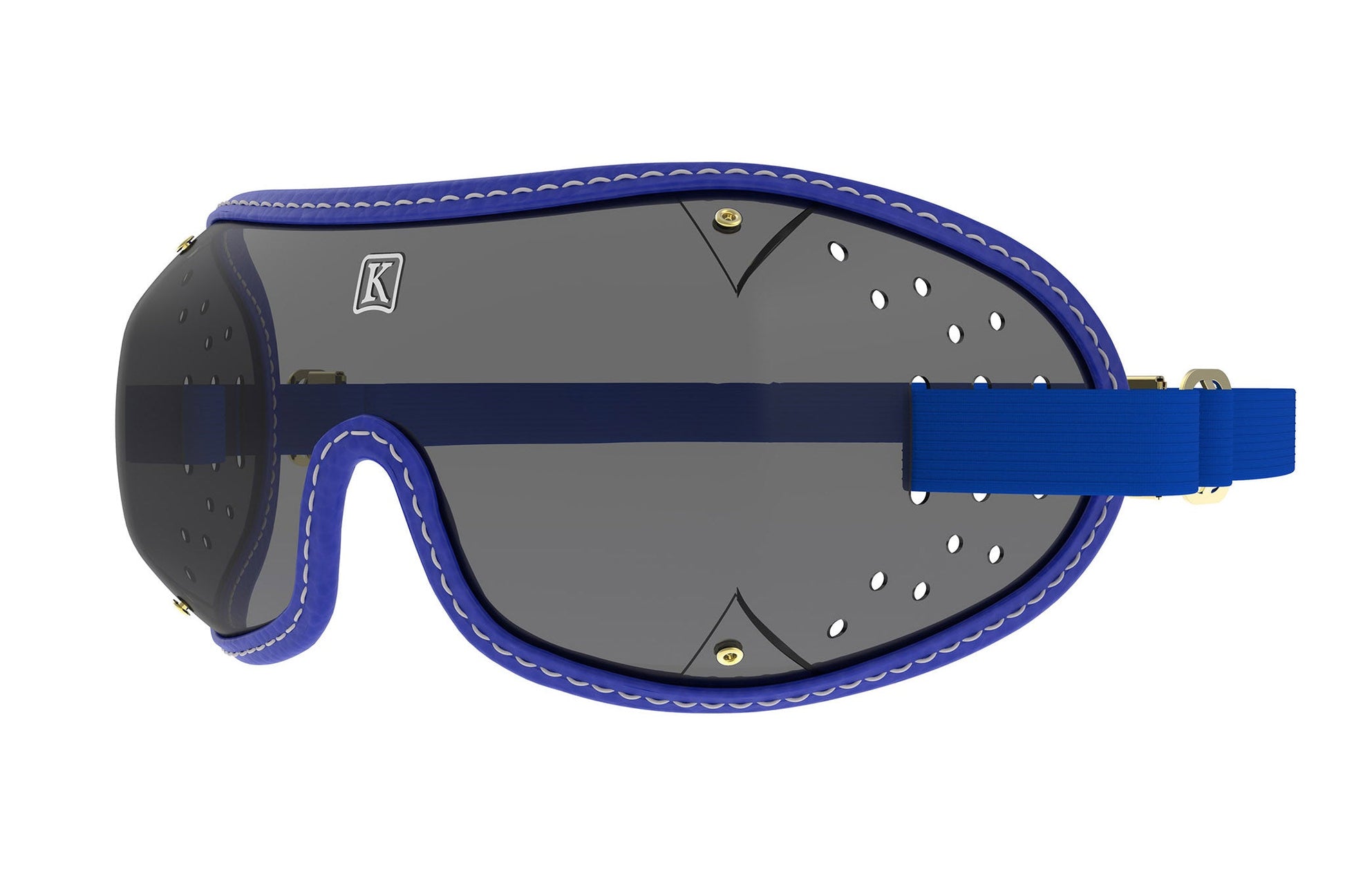 Kroops triple slot jockey goggles with grey lenses, red frame, designed for equestrian safety and eye protection.