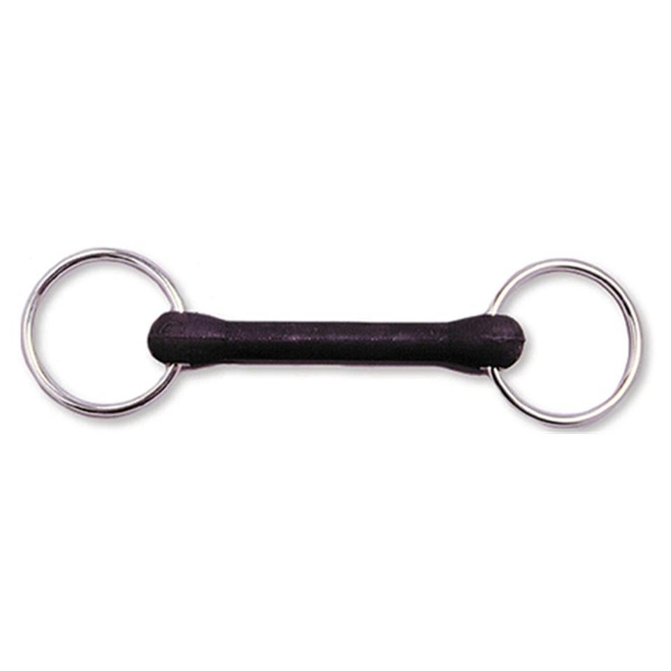 JMI stainless steel loose ring snaffle bit with rubber covers, 5 inches, designed for gentle horse contact.