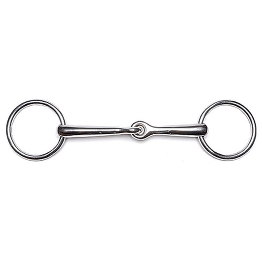 JMI 5-inch stainless steel loose ring snaffle bit for horses, designed for comfort and control in competition and dressage.