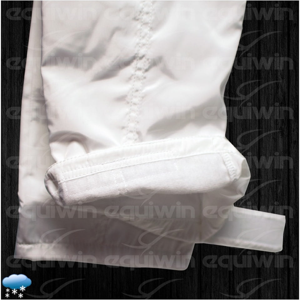 White thermal water-resistant winter riding pants by Equiwin, designed for cold weather equestrian use