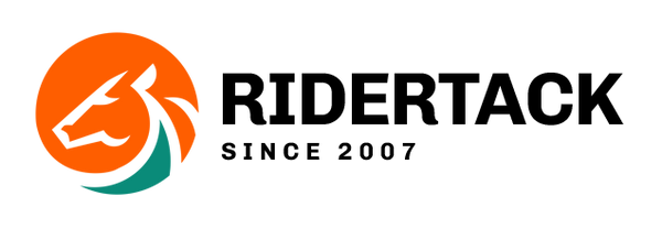 RiderTack logo featuring a horse head in orange and a stylized design since 2007.