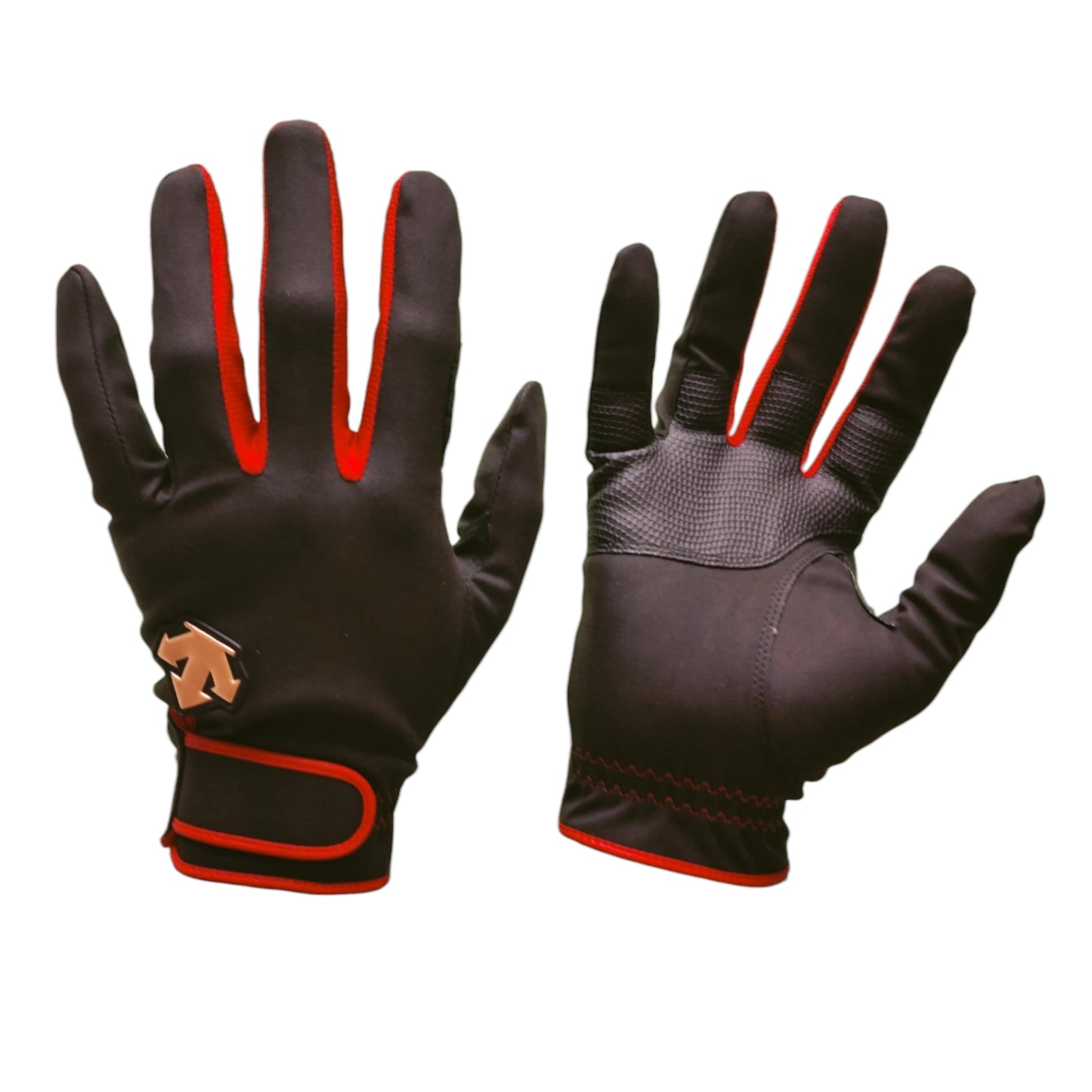 Lightweight black microfiber horse riding gloves with blue trim by Descente