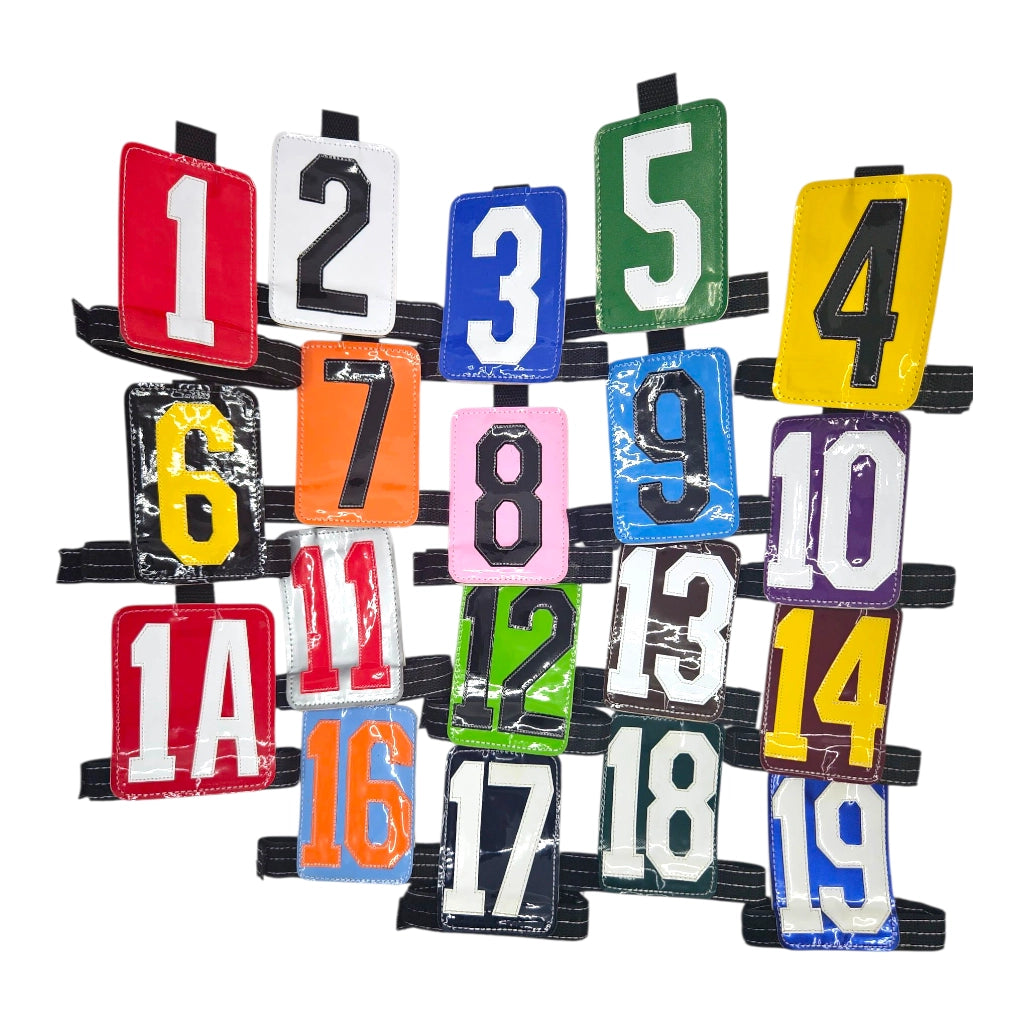 Equiwin adjustable black jockey arm band for racing numbers, durable elastic strap for all-weather use