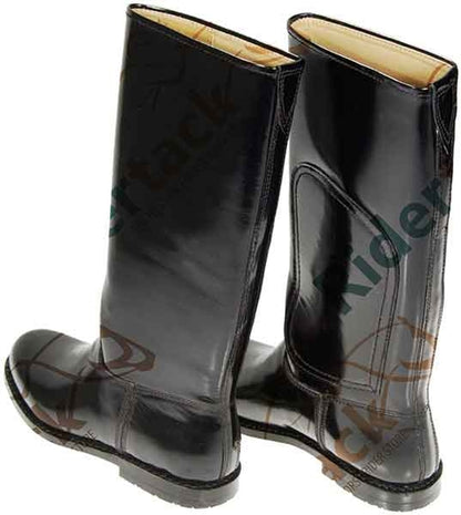 Equiwin THOROUGHBRED black leather riding boots with ankle support and sleek design for professional galloping.