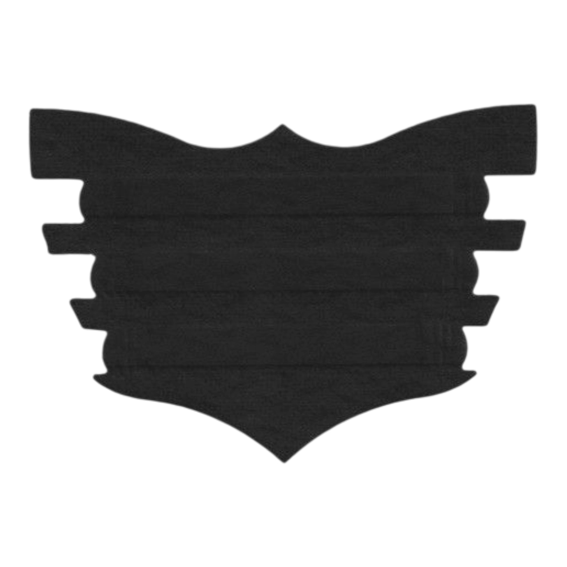 Black contour face mask with layered design and shield shape.