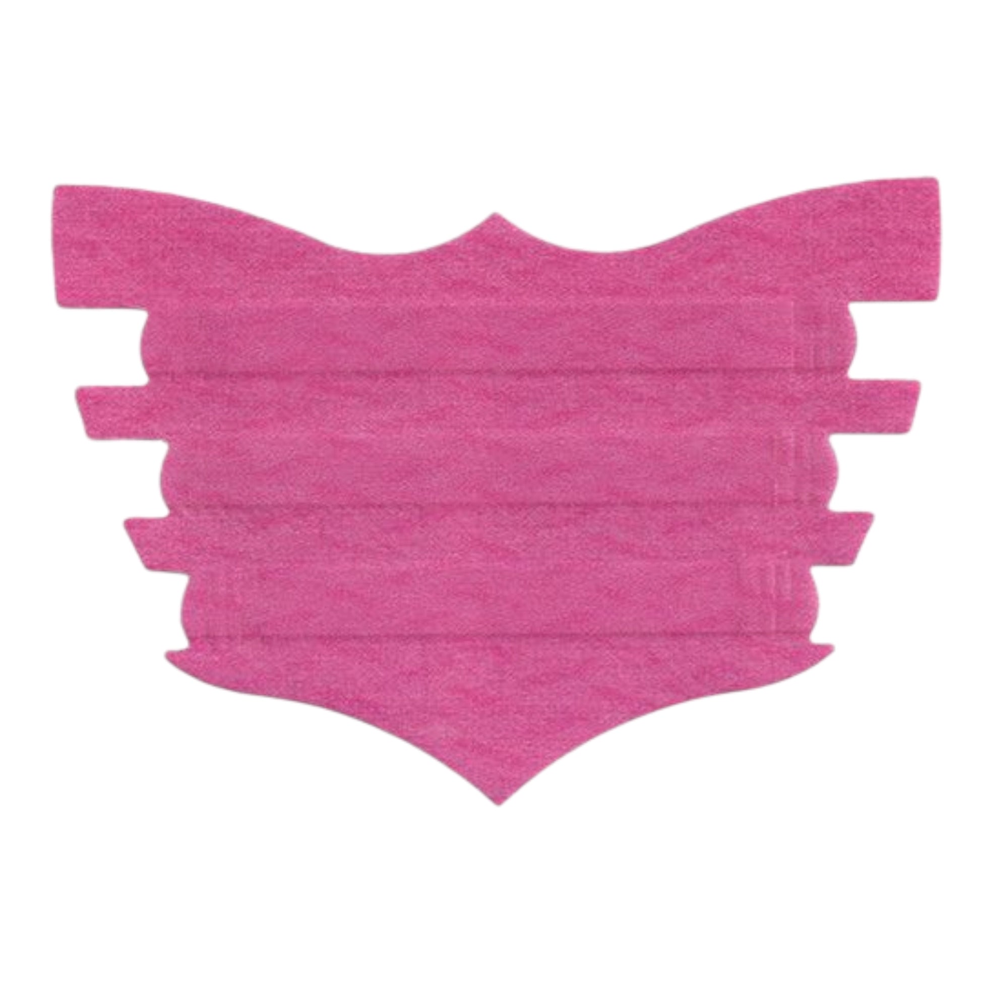 Pink reusable face mask in a unique shield shape with adjustable ear straps.