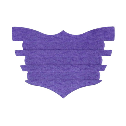 Purple adhesive craft stencil with ornate shield shape and layered design.