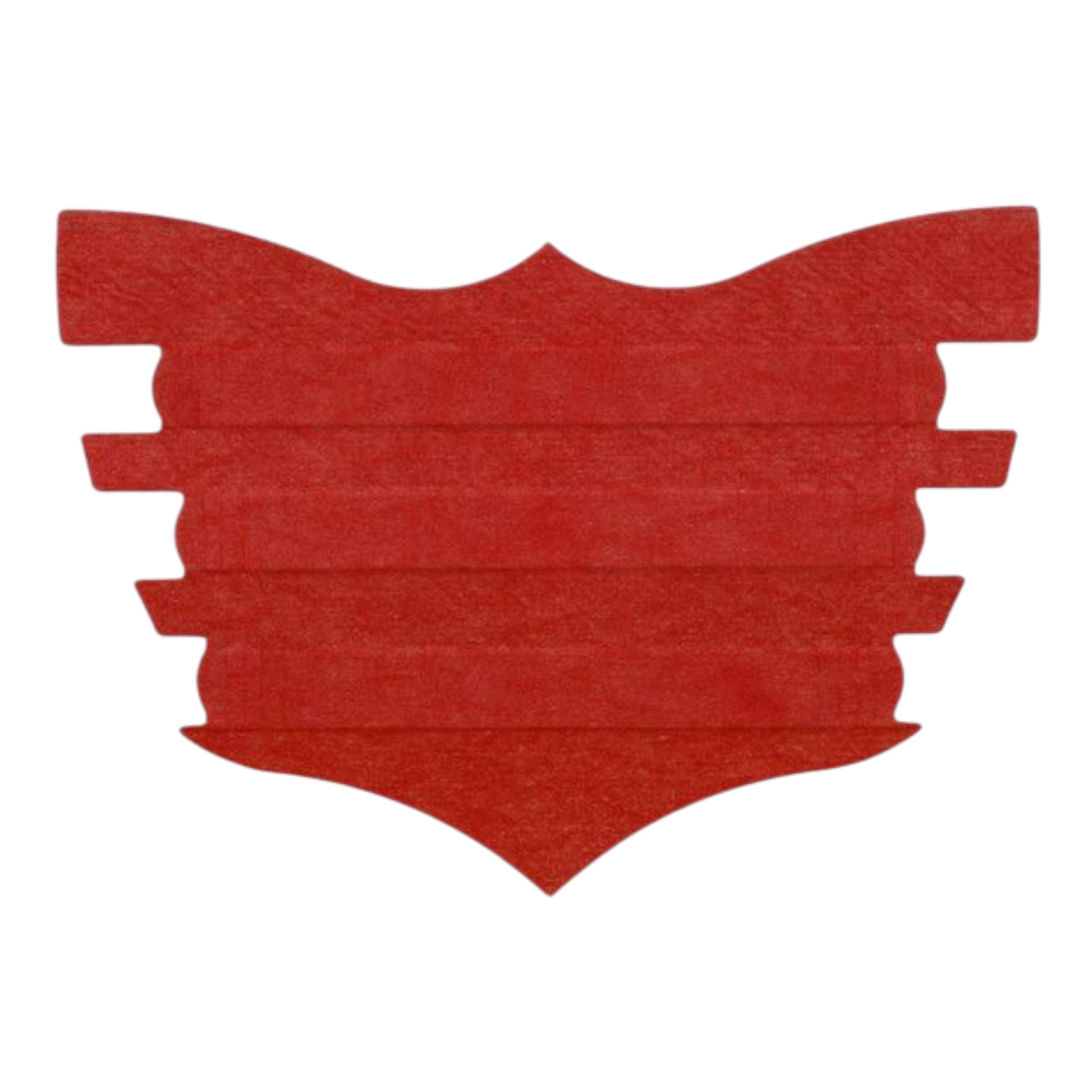Red wooden shield-shaped organizer with layered design, ideal for desk storage.