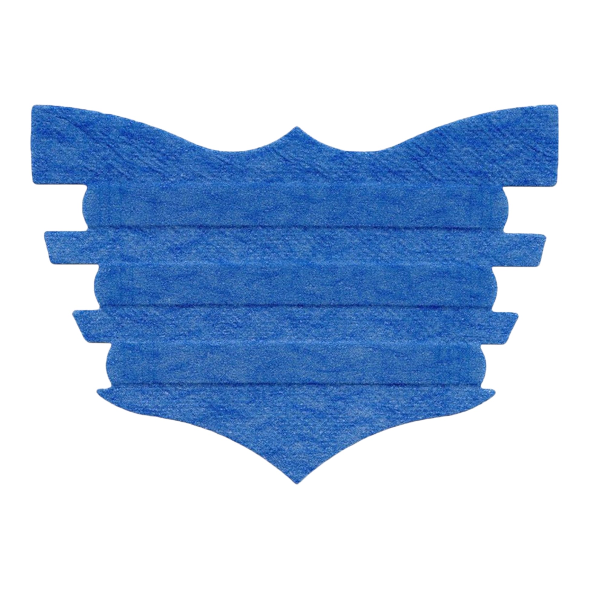 Blue shield-shaped cleaning pad with multiple layers for effective scrubbing.