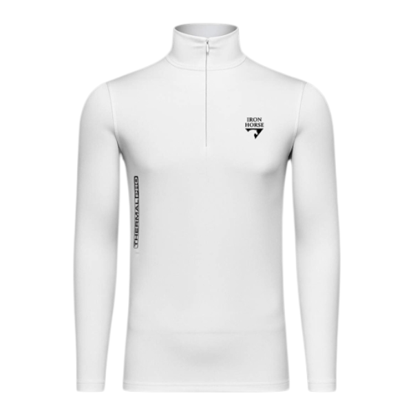 White 100% cotton Thermal Pro ½-Zip skivvy with 2.5-inch turtleneck collar by Iron Horse for athletic riding.