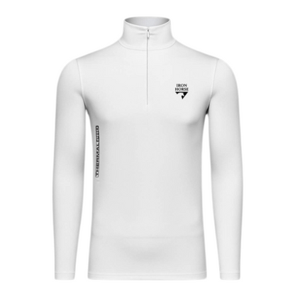 White 100% cotton Thermal Pro ½-Zip skivvy with 2.5-inch turtleneck collar by Iron Horse for athletic riding.
