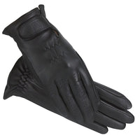 SSG black cabretta leather riding gloves with a classic design, available in sizes 7, 8, and 9.
