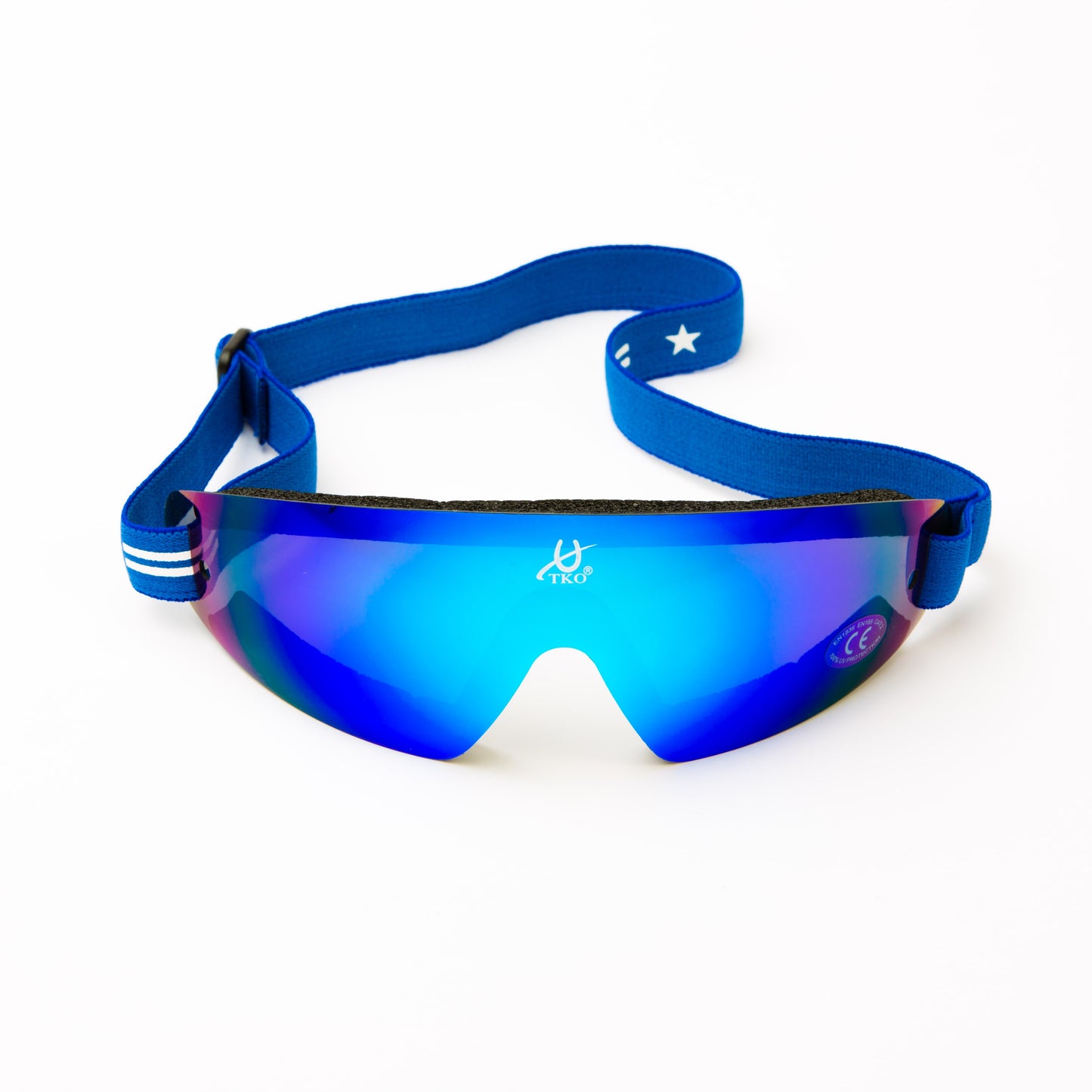 TKO American Goggle with red mirror lens, EN166 certified, anti-fog, aerodynamic design for riding.