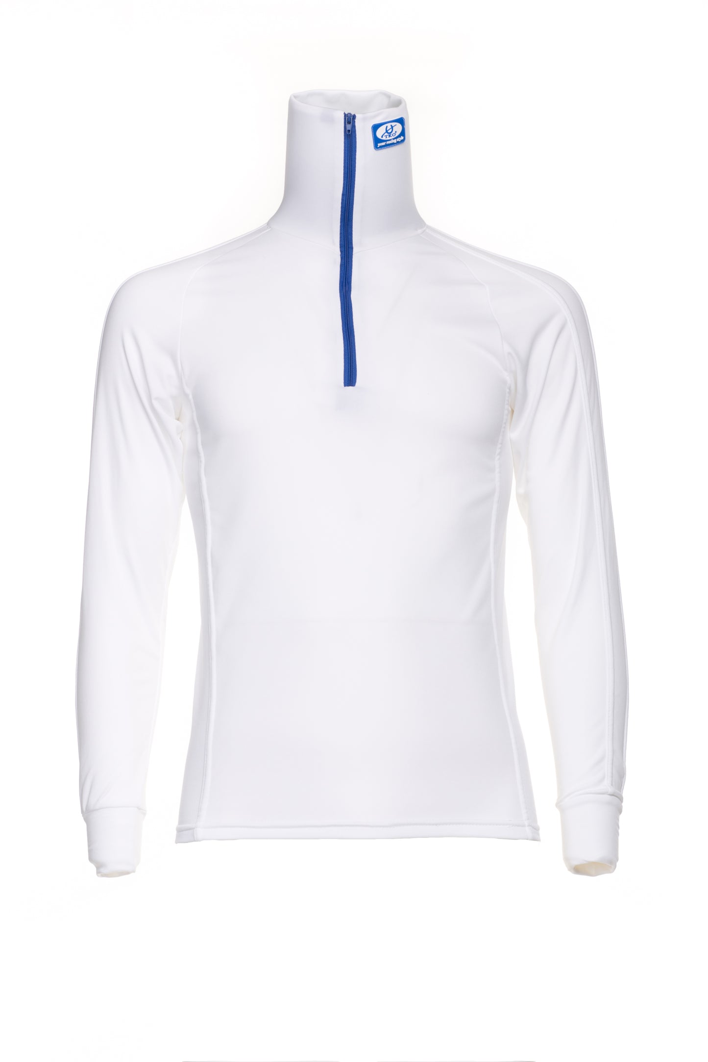 Red high neck zip turtleneck shirt made from breathable cotton by TKO for athletic riding