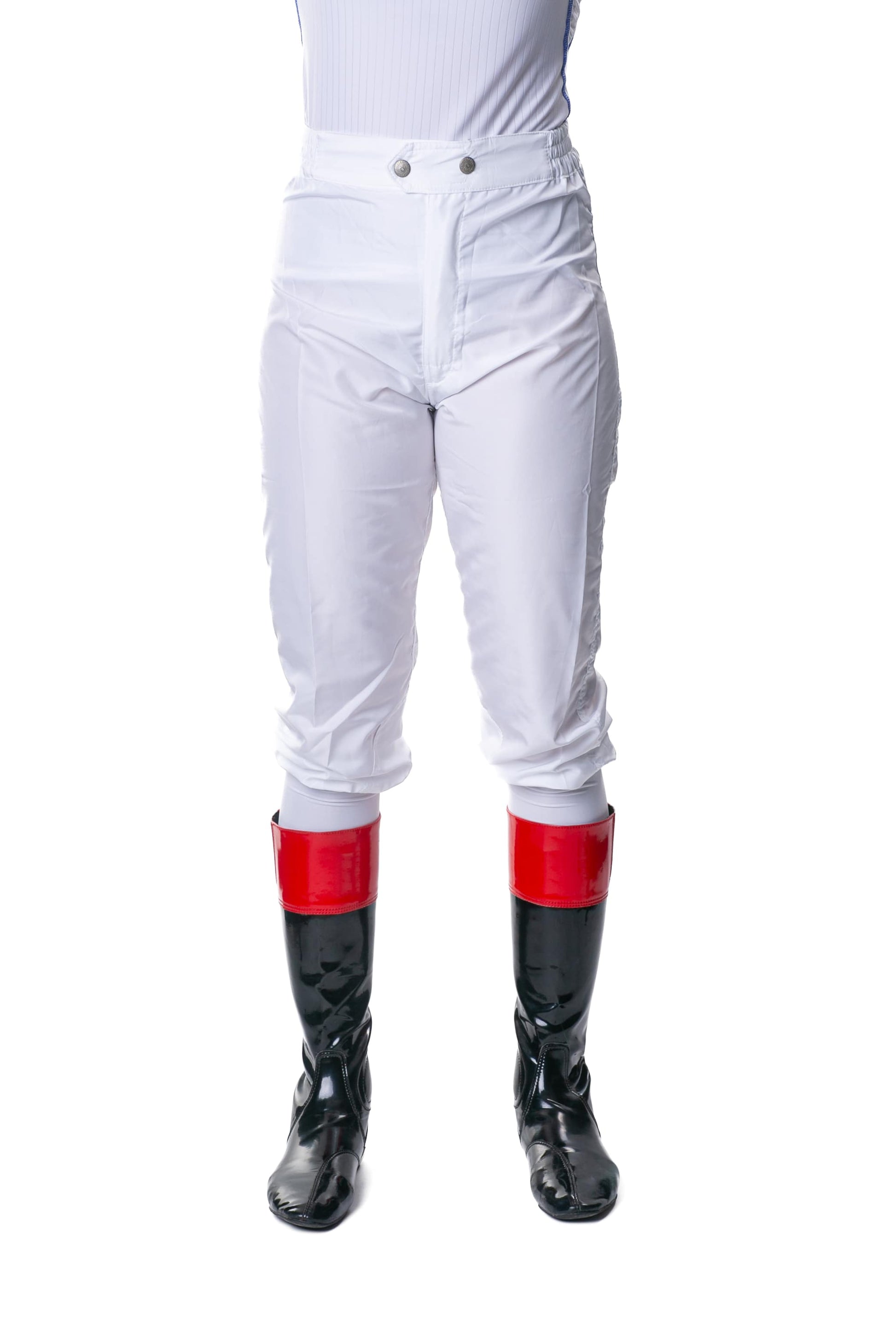 White TKO Ultralight jockey pants designed for breathability and aerodynamic racing performance