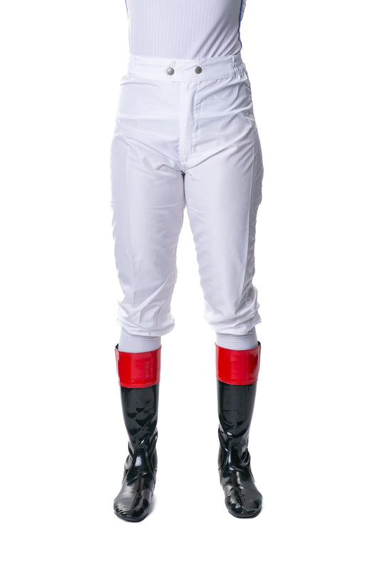 White TKO Ultralight jockey pants designed for breathability and aerodynamic racing performance